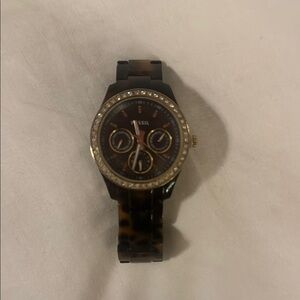 Fossil Brown and Gold Watch with Crystal Accents